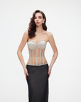 Secret form bra with rhinestones beige