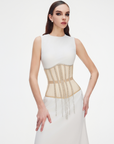 Cape with rhinestones fringe beige